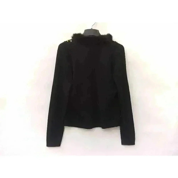 Victoria Harbour Women's Cardigan Sweater Black Floral Applique Faux Fur M - Picture 2 of 8